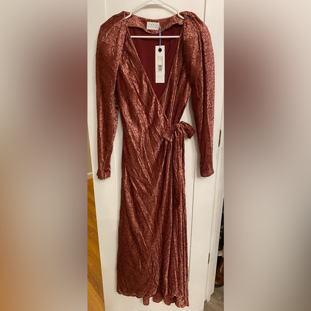 TANYA TAYLOR  burgundy velour wrap dress